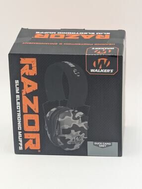 Walker's Razor Slim Duck Camo Grey Electronic Muffs GWP-RSEM-DCMO-GY New/Sealed